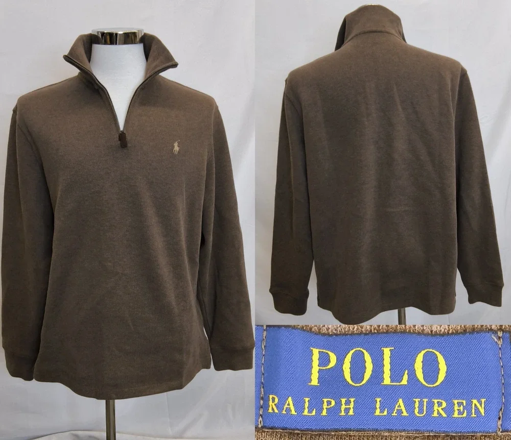 Polo Ralph Lauren 1/4 Zip Sweater Men's L Brown Heavyweight Knit Classic #W5411